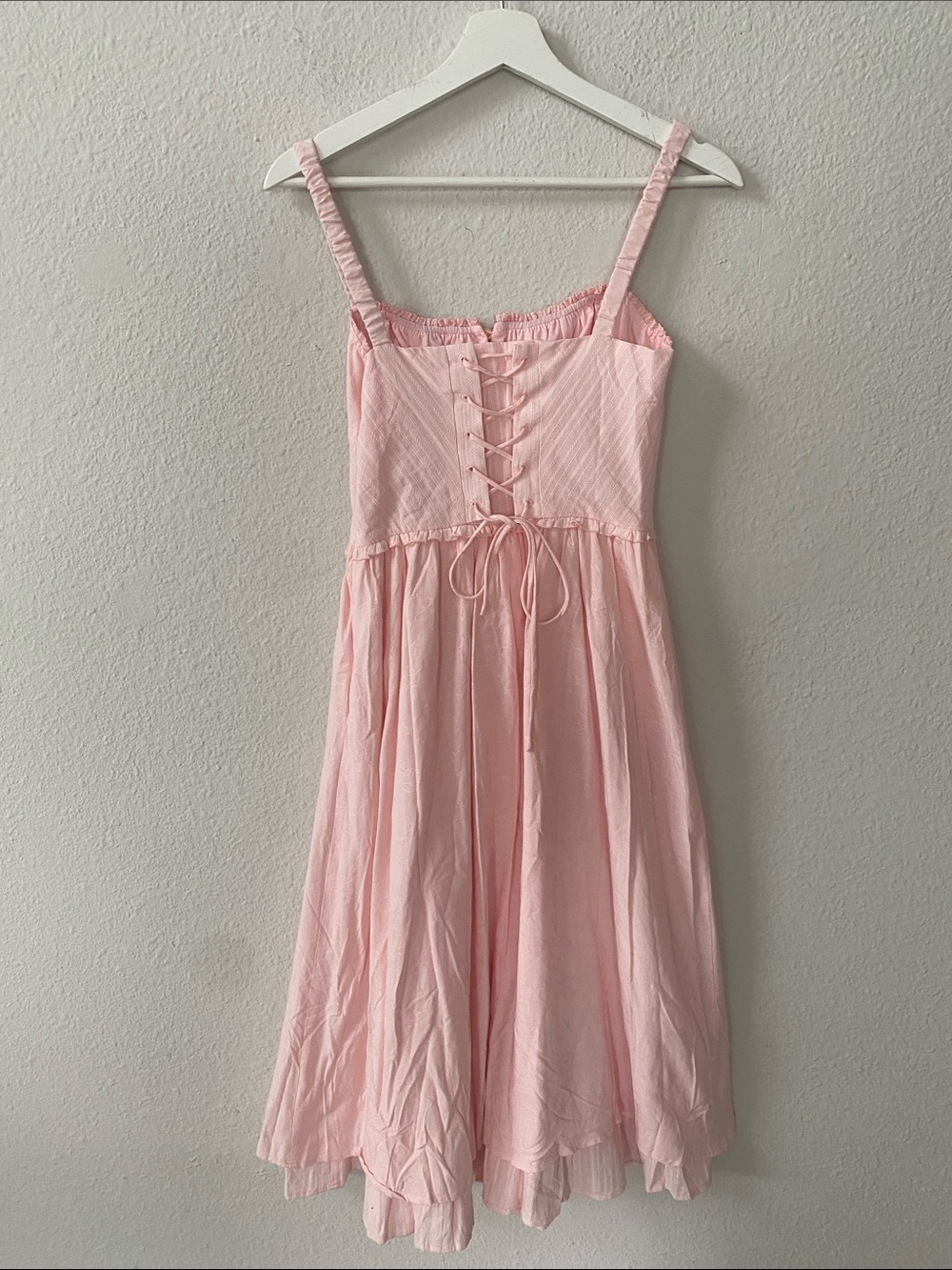 NWT Commense French Ruffle Hem Petal Pink Milkmaid Midi Dress‎ xSmall - Picture 4 of 10